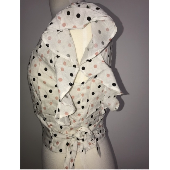 Hyfve Crop Top,Flutter Sleeves,Mauve-Blk Polka Dot - Picture 7 of 8